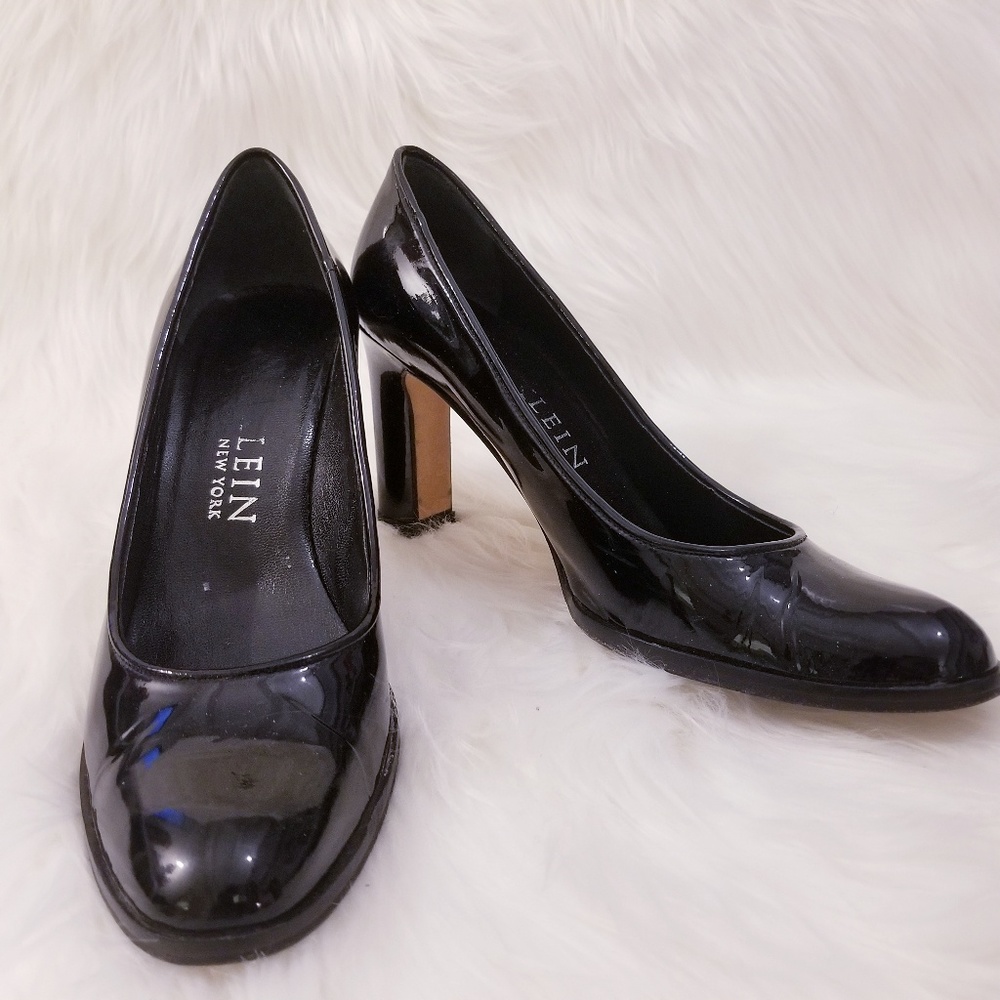 Vtg Anne Klein❤Round Toe Black Patent Leather Heel